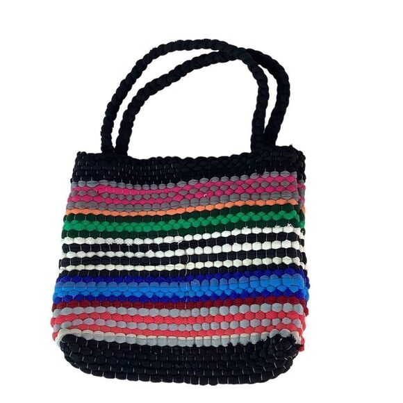 Woven Handmade Handbag Black/Multicolor Small Purse Bag - Picture 1 of 7